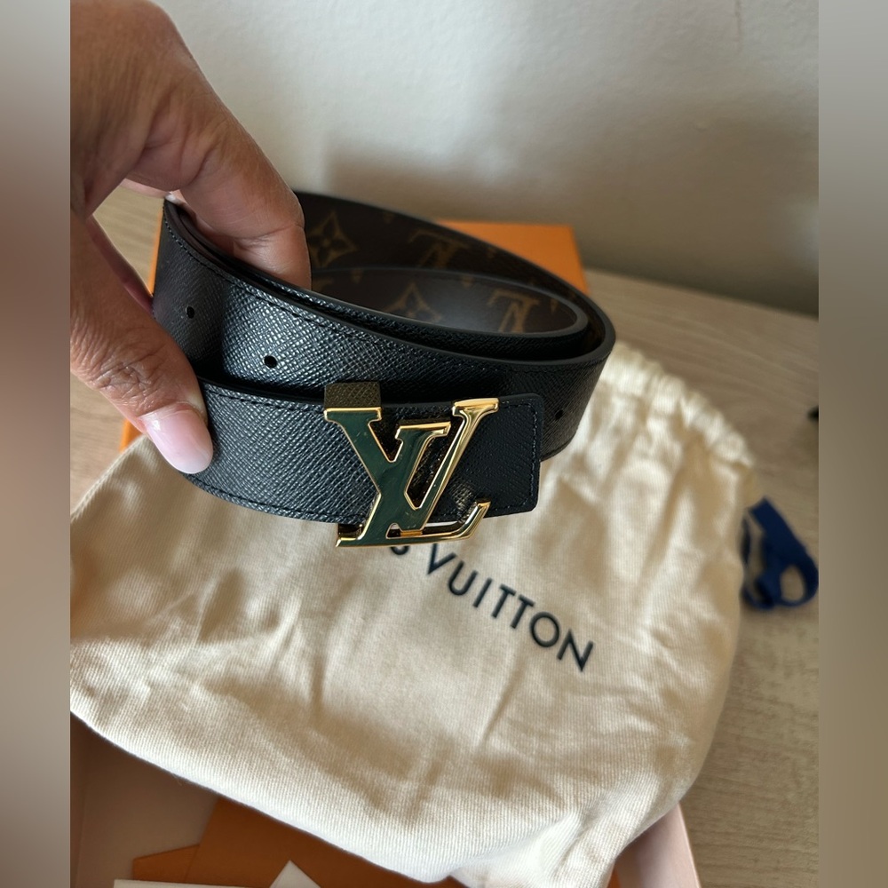 Louis Vuitton Black and Gold Monogram Belt, reversible